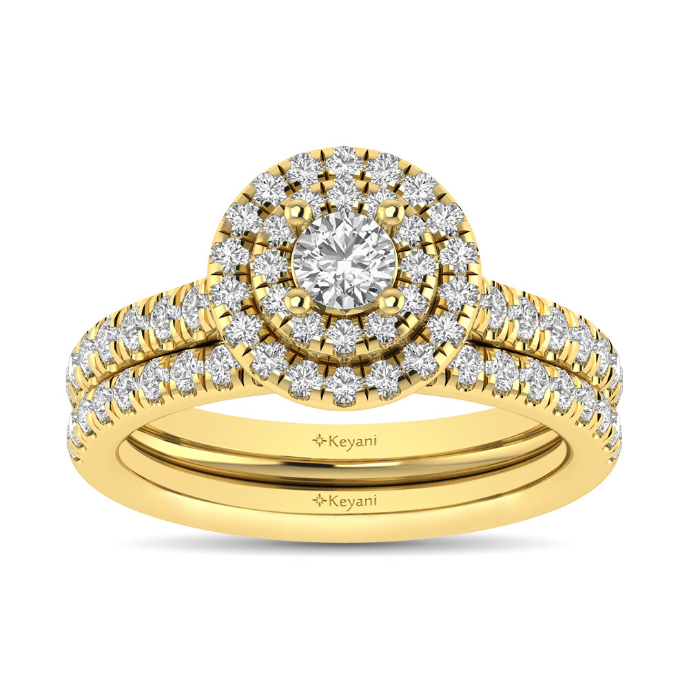 Diamond Classic Shank Double Halo Bridal Ring 1 Ct.tw Round Cut in 14K Yellow Gold