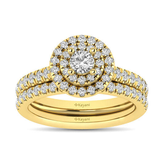 Diamond Classic Shank Double Halo Bridal Ring 1 Ct.tw Round Cut in 14K Yellow Gold