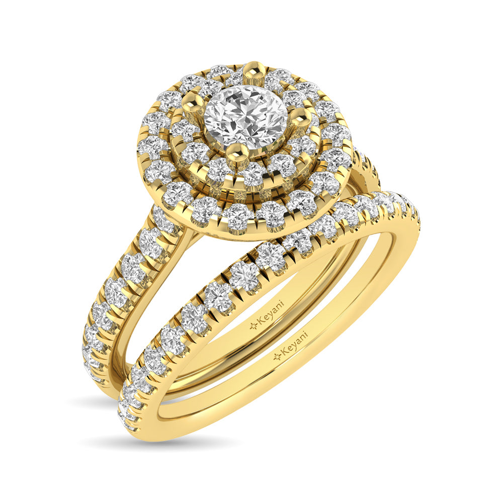 Diamond Classic Shank Double Halo Bridal Ring 1 Ct.tw Round Cut in 14K Yellow Gold