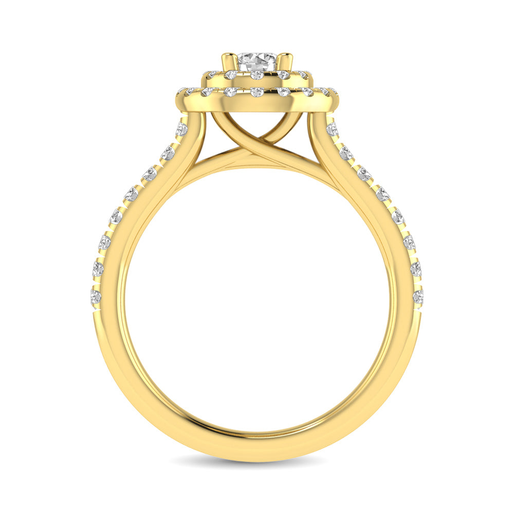 Diamond Classic Shank Double Halo Bridal Ring 1 Ct.tw Round Cut in 14K Yellow Gold
