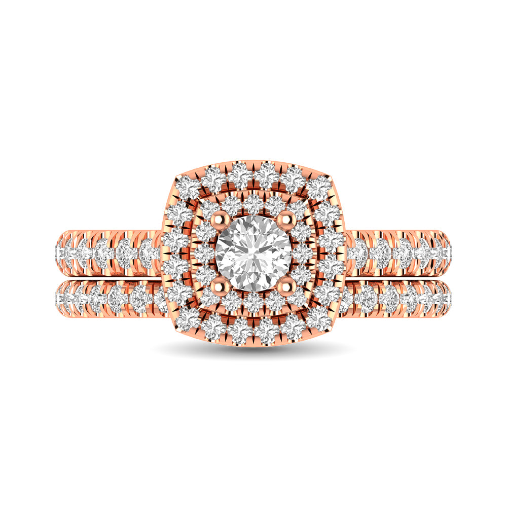 Diamond Classic Shank Double Halo Bridal Ring 1 Ct.tw Round Cut in 14K Rose Gold