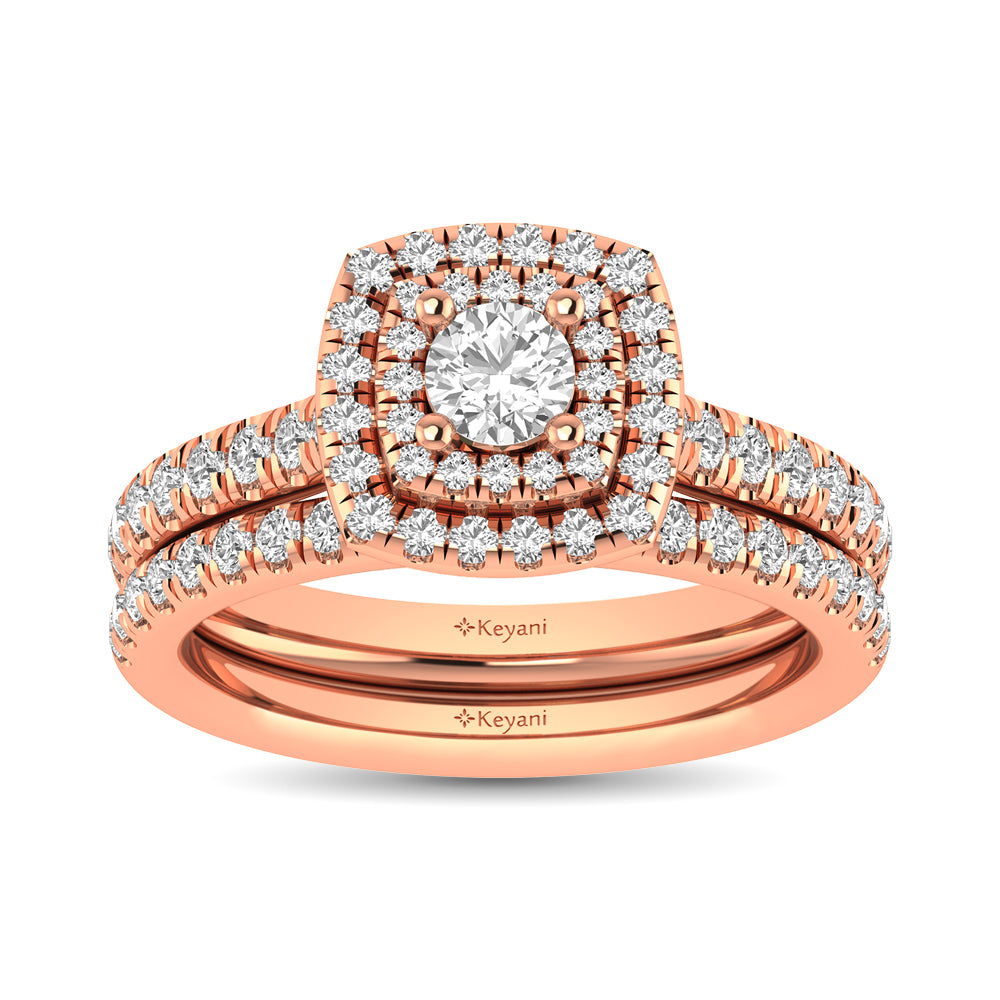 Diamond Classic Shank Double Halo Bridal Ring 1 Ct.tw Round Cut in 14K Rose Gold