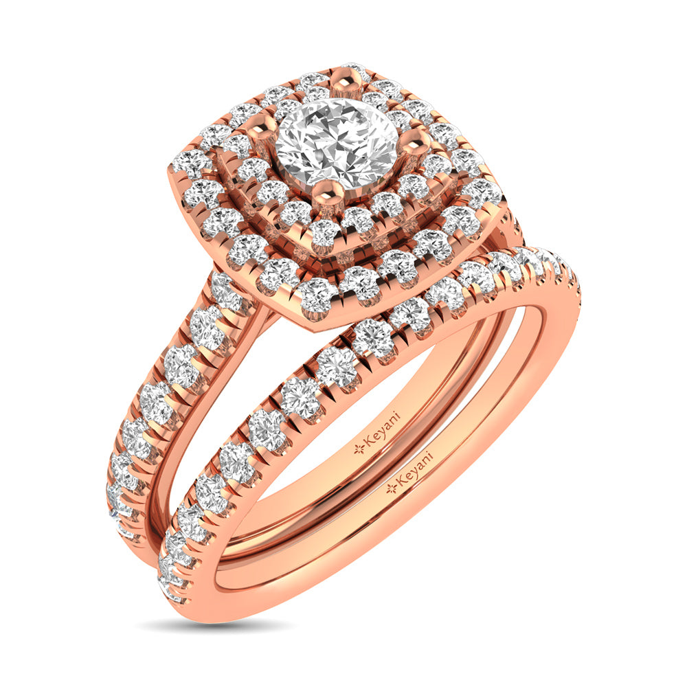 Diamond Classic Shank Double Halo Bridal Ring 1 Ct.tw Round Cut in 14K Rose Gold