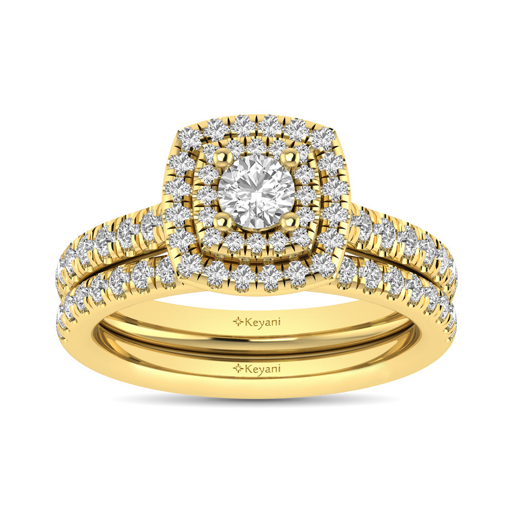 Diamond Classic Shank Double Halo Bridal Ring 1 Ct.tw Round Cut in 14K Yellow Gold