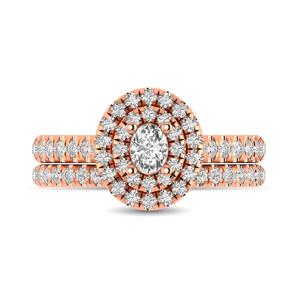 Diamond Classic Shank Double Halo Bridal Ring 1 Ct.tw Oval Cut in 14K Rose Gold
