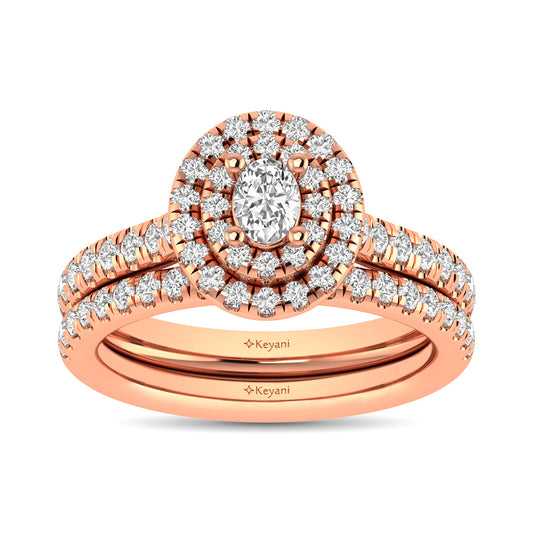 Diamond Classic Shank Double Halo Bridal Ring 1 Ct.tw Oval Cut in 14K Rose Gold