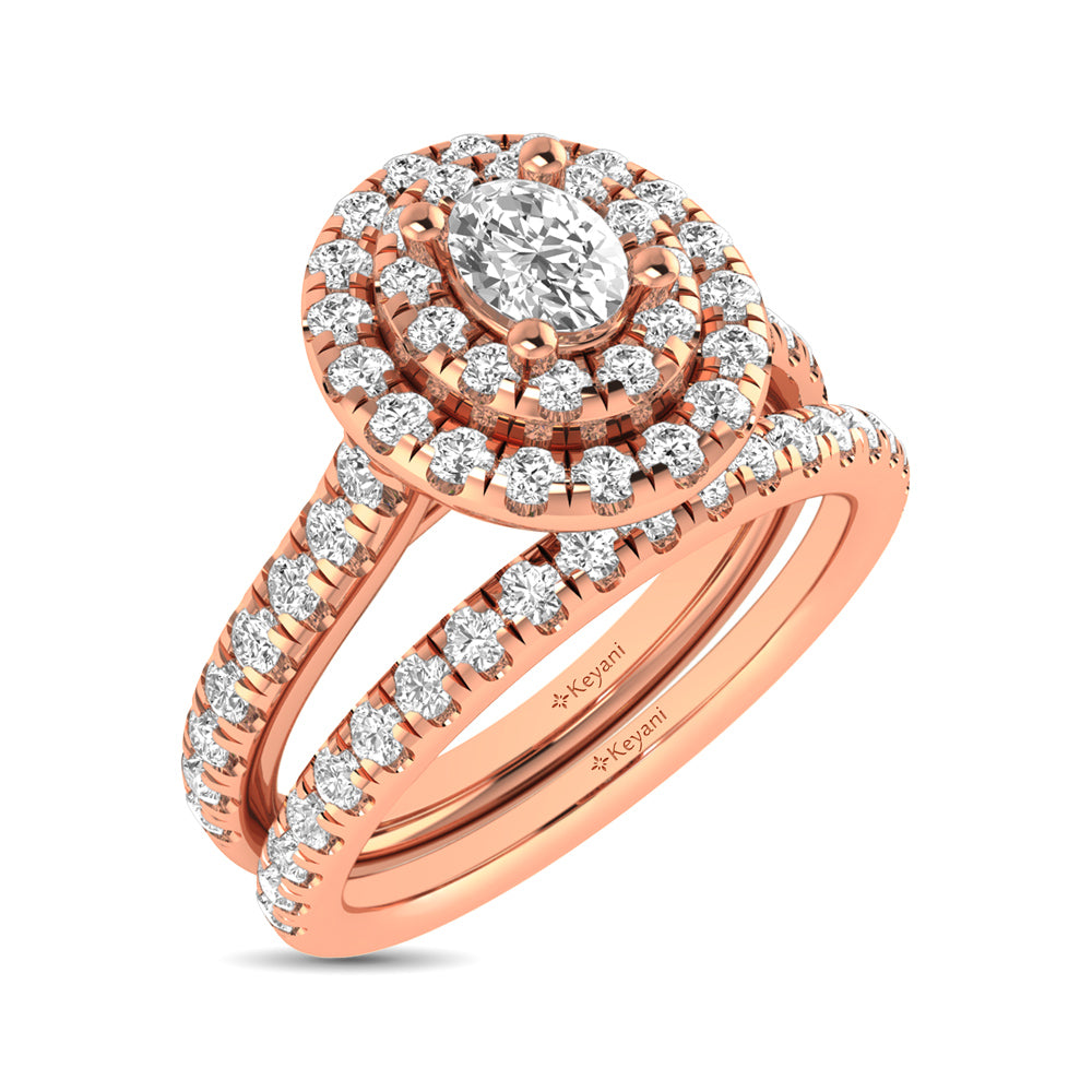 Diamond Classic Shank Double Halo Bridal Ring 1 Ct.tw Oval Cut in 14K Rose Gold