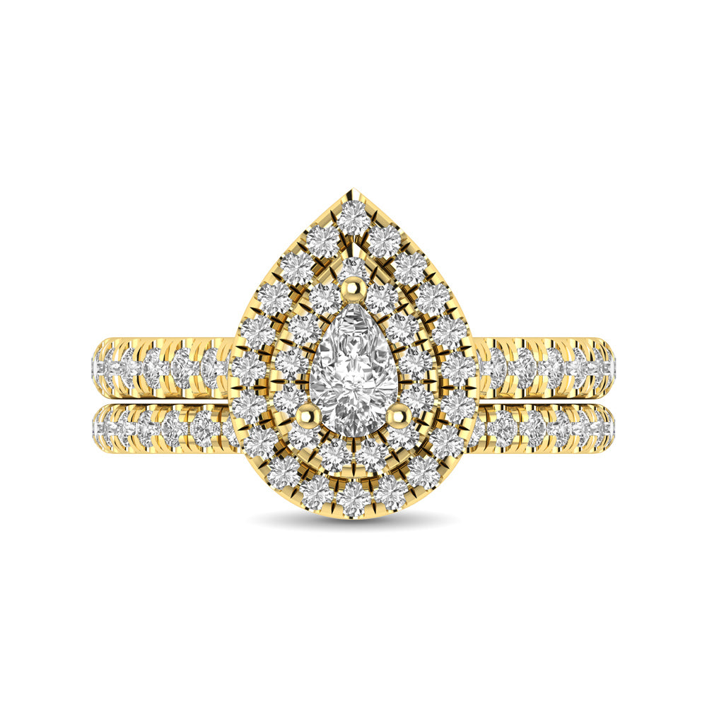 Diamond Classic Shank Double Halo Bridal Ring 1 Ct.tw Pear Cut in 14K Yellow Gold