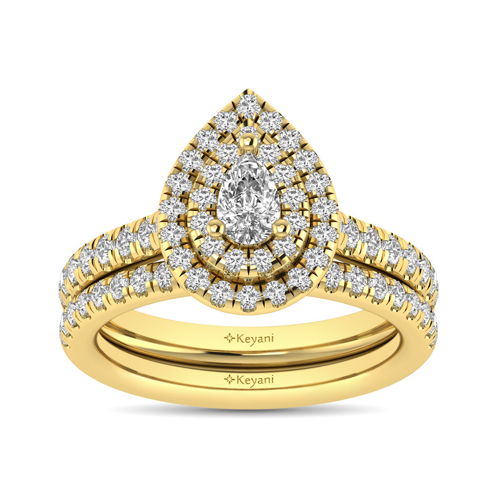 Diamond Classic Shank Double Halo Bridal Ring 1 Ct.tw Pear Cut in 14K Yellow Gold
