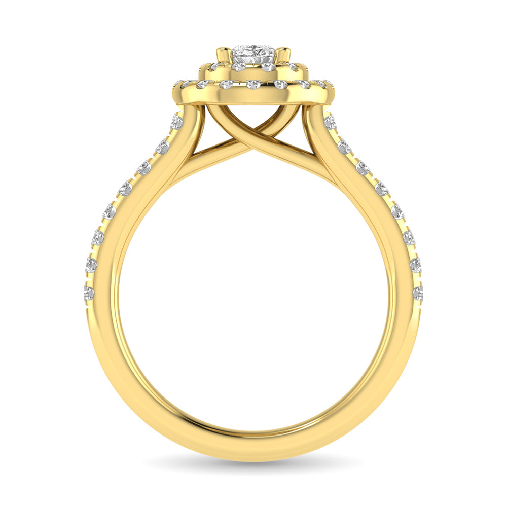 Diamond Classic Shank Double Halo Bridal Ring 1 Ct.tw Pear Cut in 14K Yellow Gold