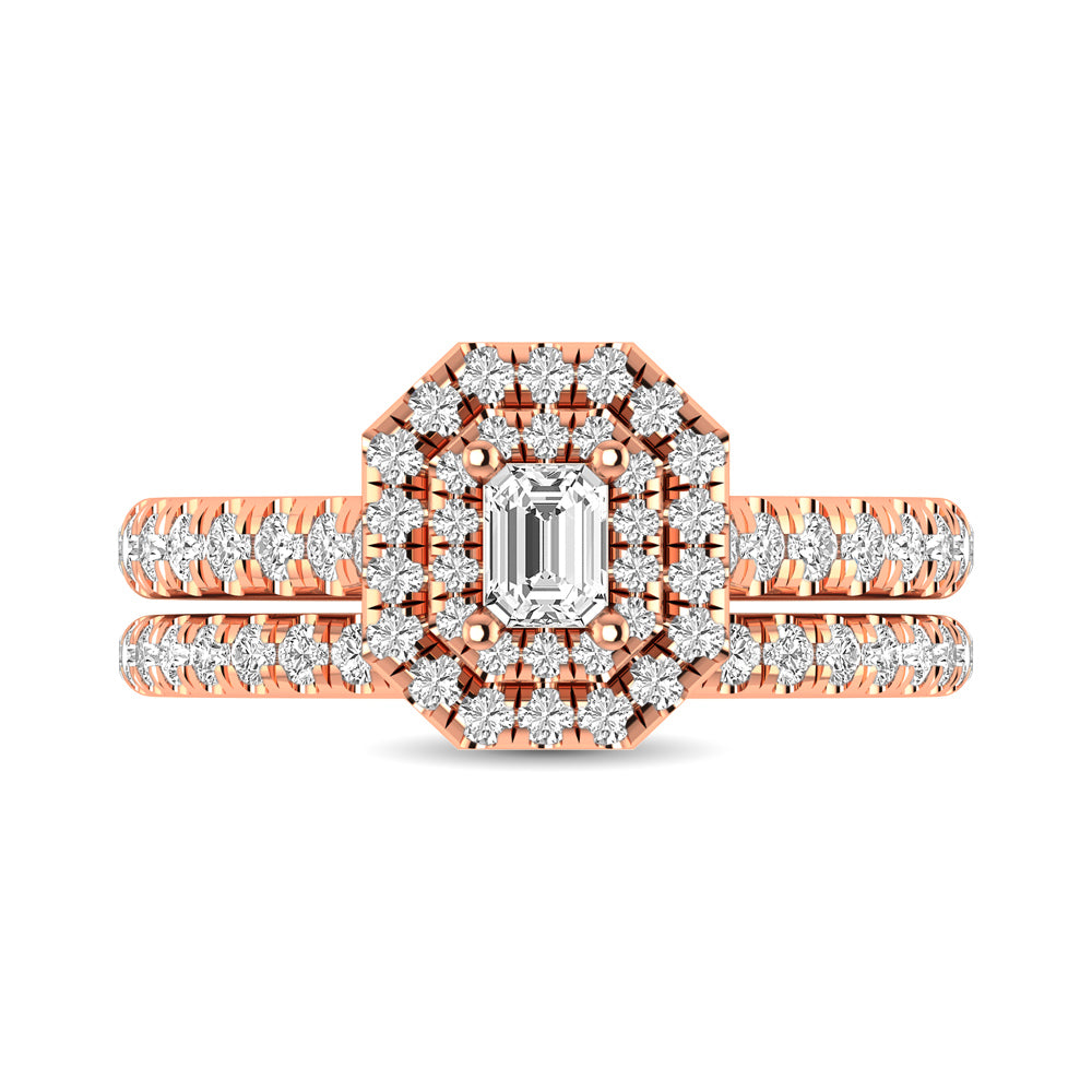 Diamond Classic Shank Double Halo Bridal Ring 1 Ct.tw Emerald Cut in 14K Rose Gold
