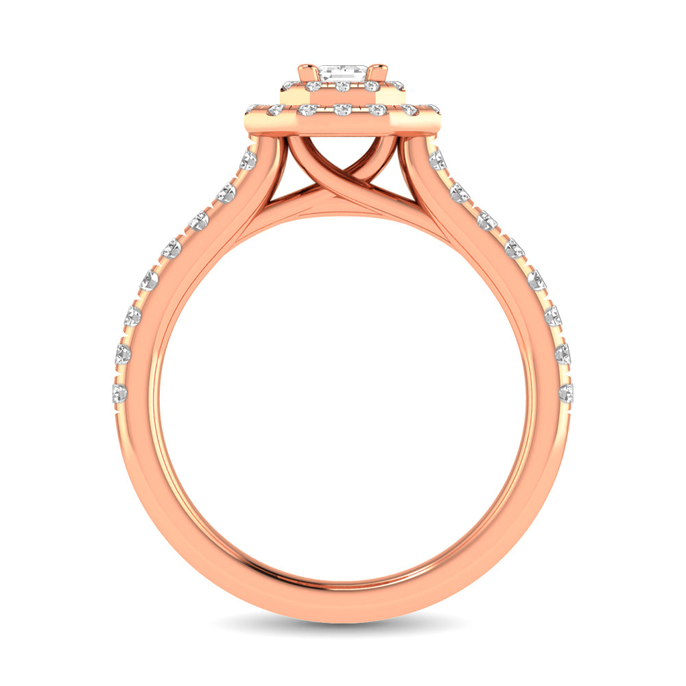 Diamond Classic Shank Double Halo Bridal Ring 1 Ct.tw Emerald Cut in 14K Rose Gold