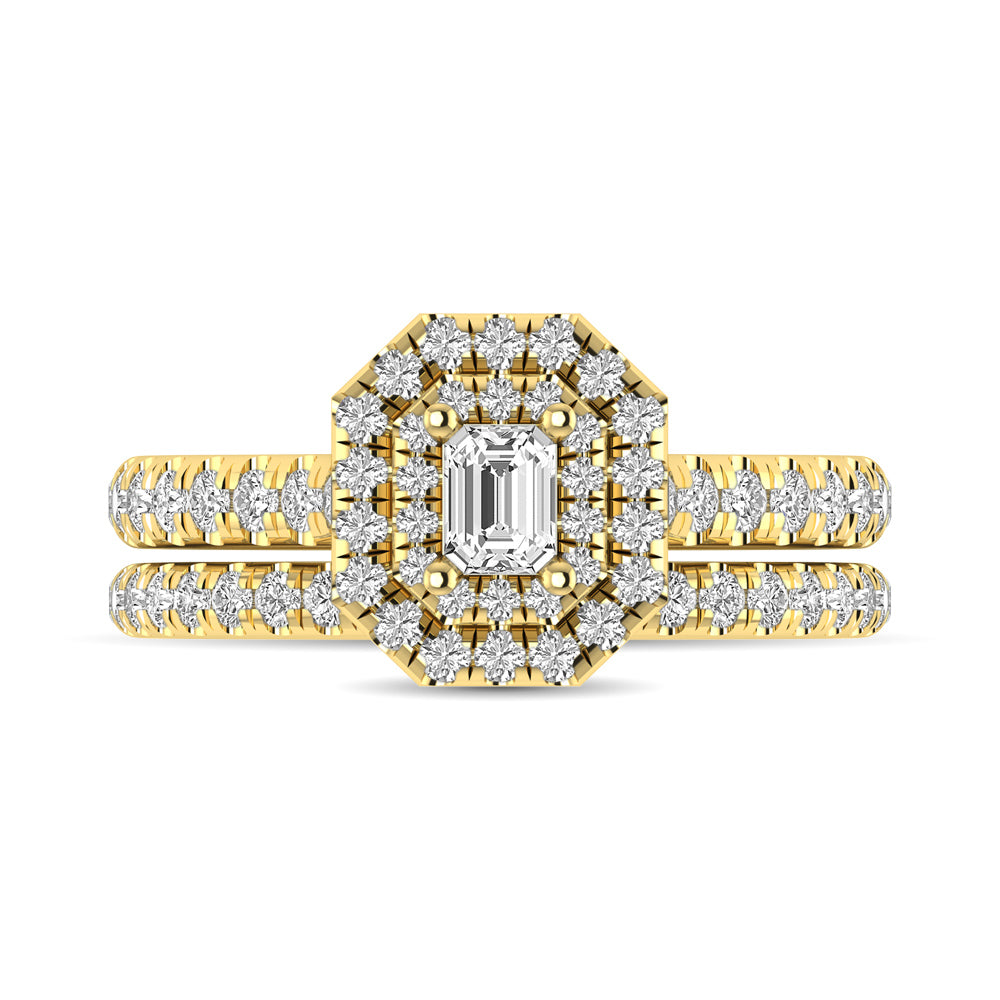 Diamond Classic Shank Double Halo Bridal Ring 1 Ct.tw Emerald Cut in 14K Yellow Gold