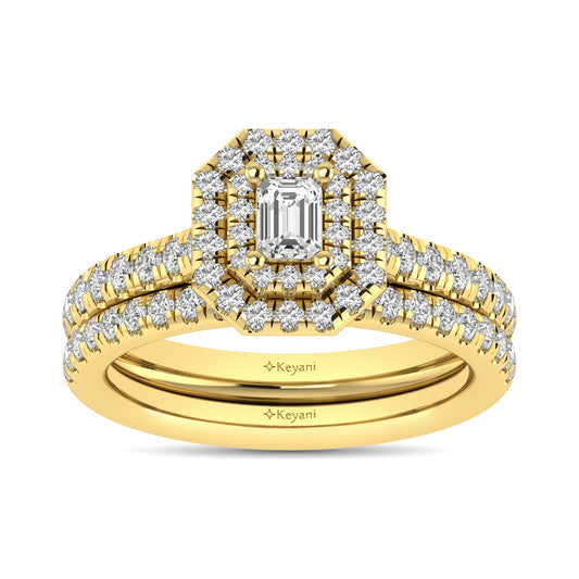 Diamond Classic Shank Double Halo Bridal Ring 1 Ct.tw Emerald Cut in 14K Yellow Gold