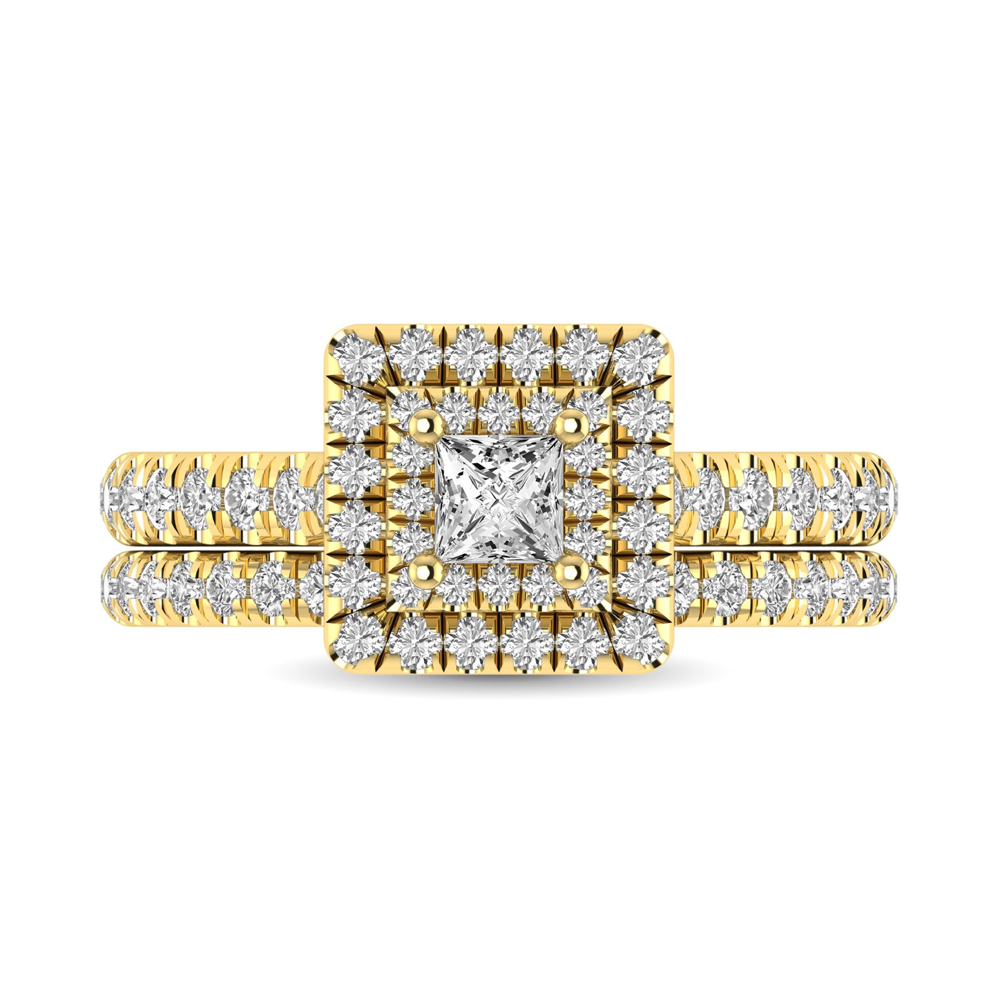 Diamond Classic Shank Double Halo Bridal Ring 1 Ct.tw Princess Cut in 14K Yellow Gold