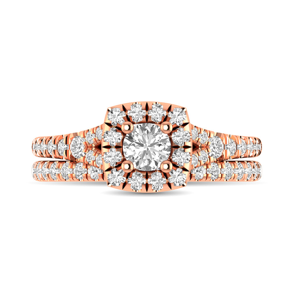 Diamond  Split Shank Single Halo Bridal Ring 1 Ct.tw Round Cut in 14K Rose Gold