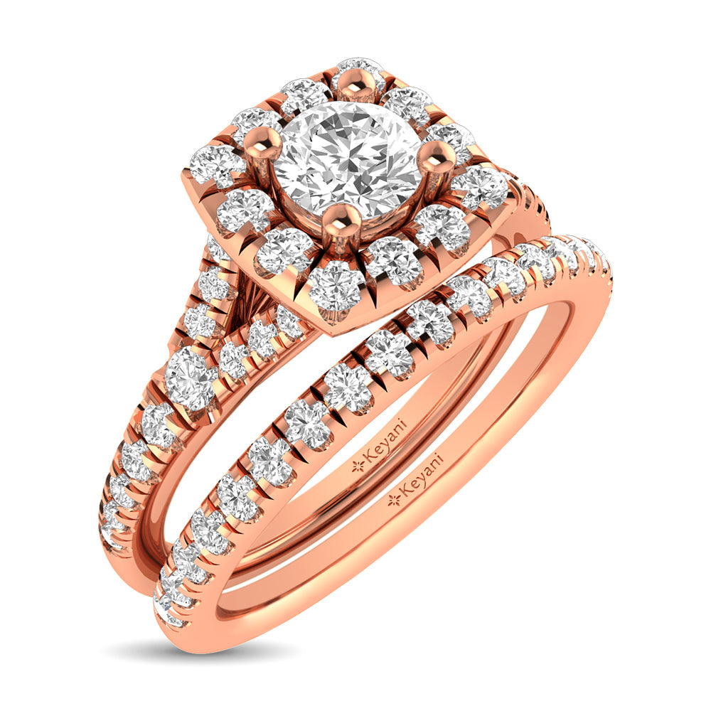 Diamond  Split Shank Single Halo Bridal Ring 1 Ct.tw Round Cut in 14K Rose Gold