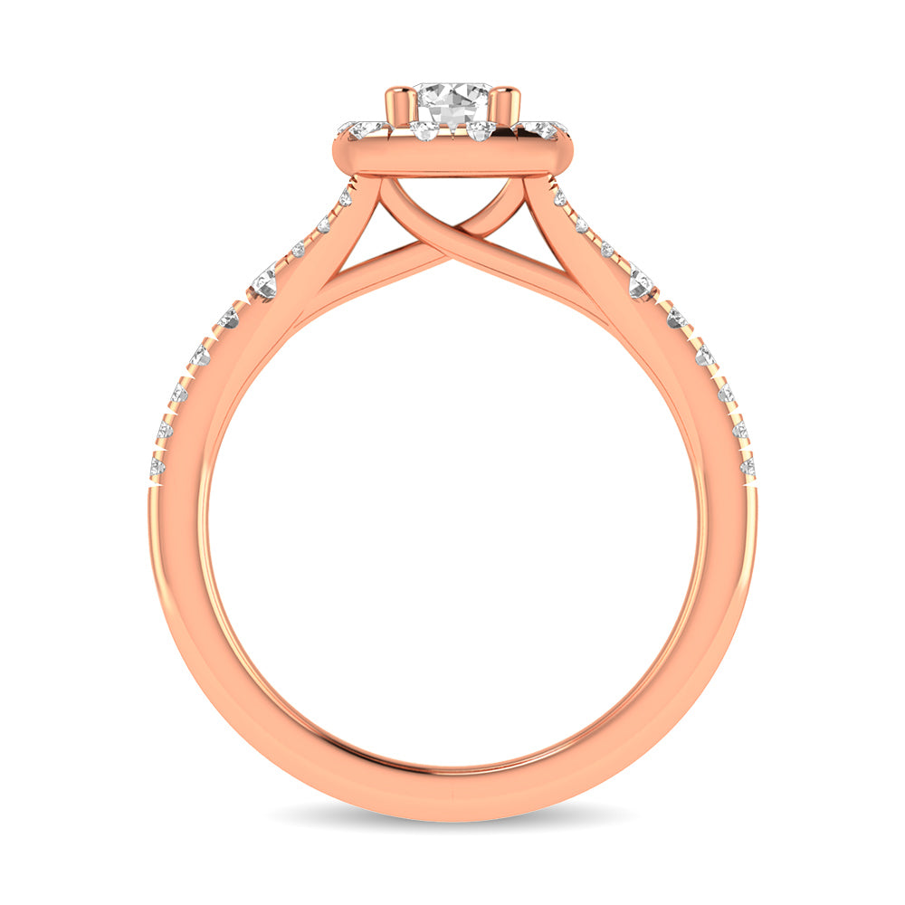 Diamond  Split Shank Single Halo Bridal Ring 1 Ct.tw Round Cut in 14K Rose Gold