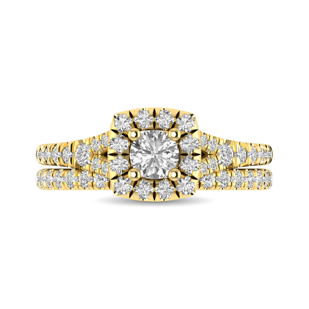 Diamond  Split Shank Single Halo Bridal Ring 1 Ct.tw Round Cut in 14K Yellow Gold