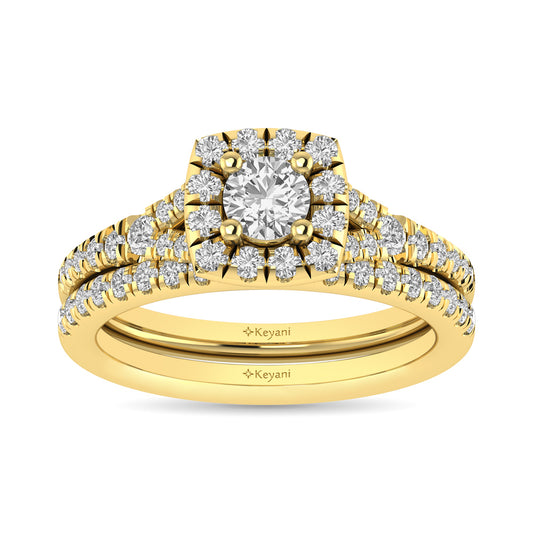 Diamond  Split Shank Single Halo Bridal Ring 1 Ct.tw Round Cut in 14K Yellow Gold