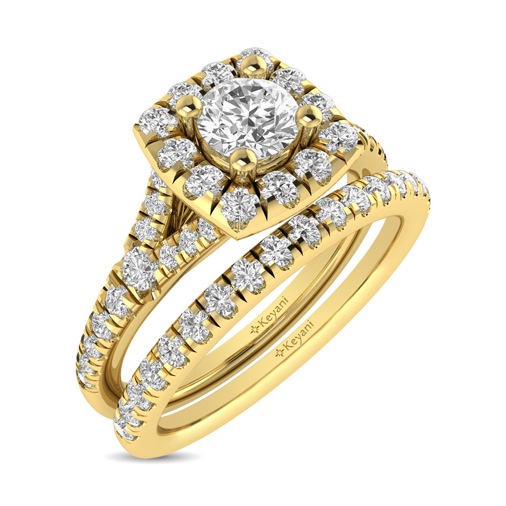 Diamond  Split Shank Single Halo Bridal Ring 1 Ct.tw Round Cut in 14K Yellow Gold