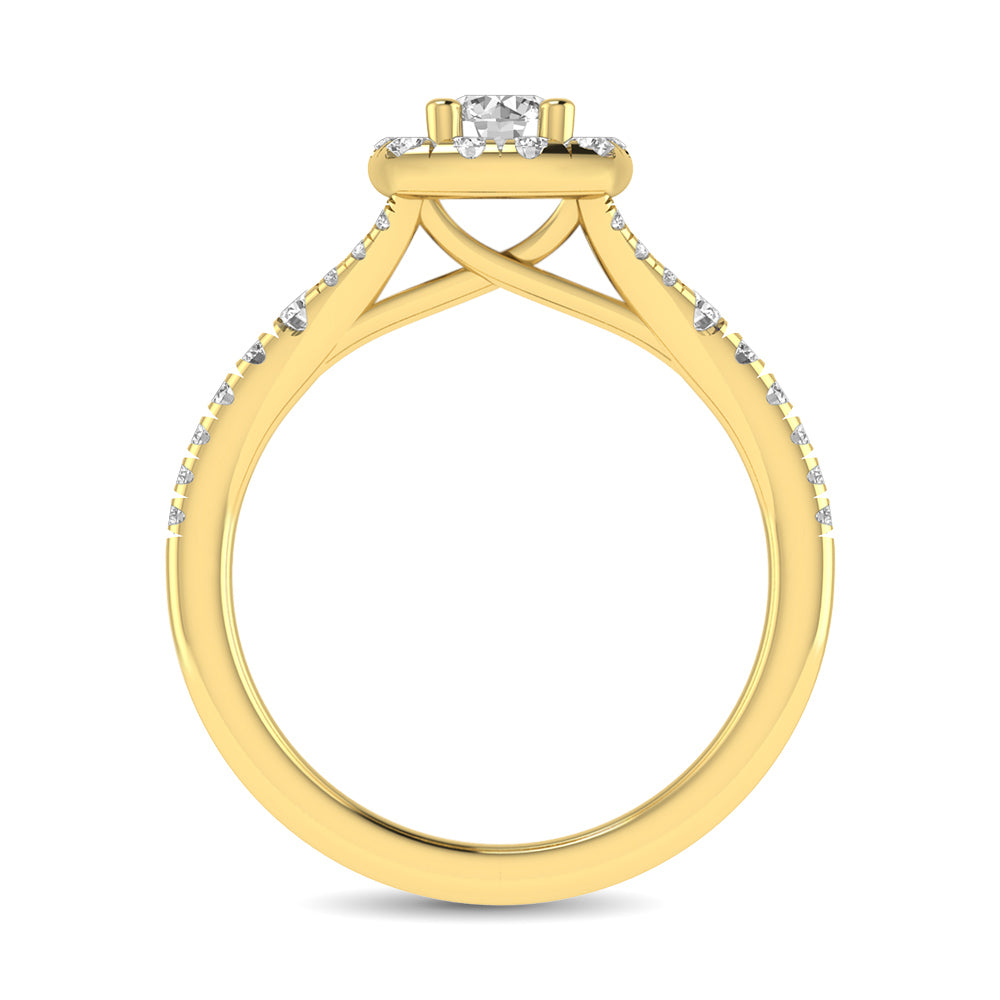 Diamond  Split Shank Single Halo Bridal Ring 1 Ct.tw Round Cut in 14K Yellow Gold
