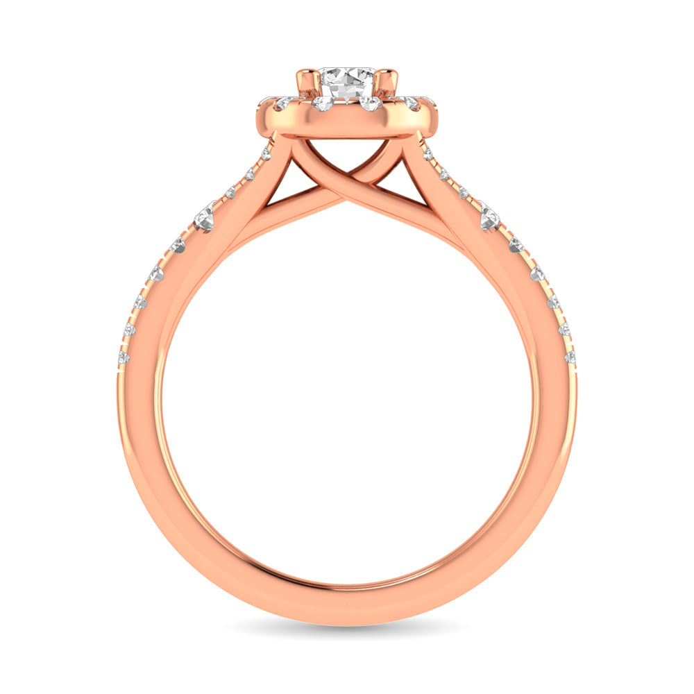 Diamond  Split Shank Single Halo Bridal Ring 1 Ct.tw Round Cut in 14K Rose Gold