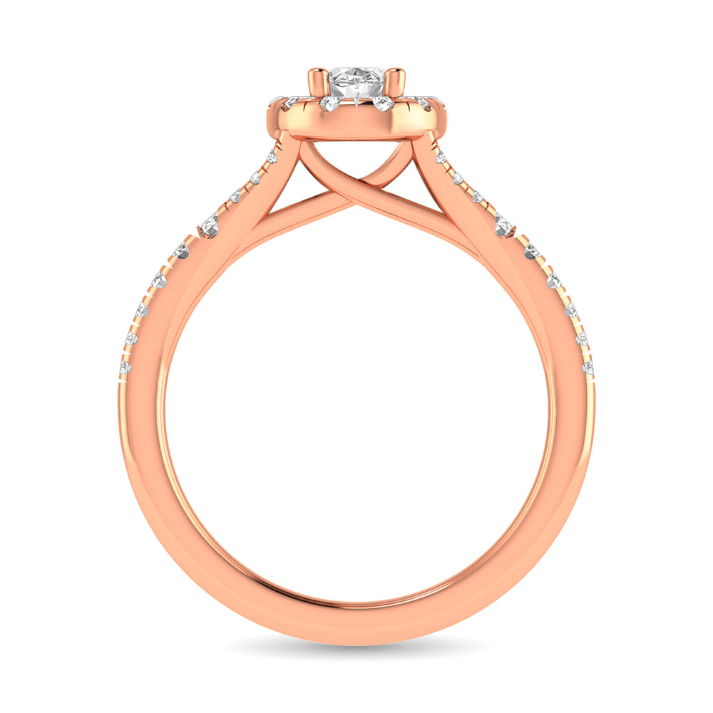 Diamond  Split Shank Single Halo Bridal Ring 1 Ct.tw Oval Cut in 14K Rose Gold