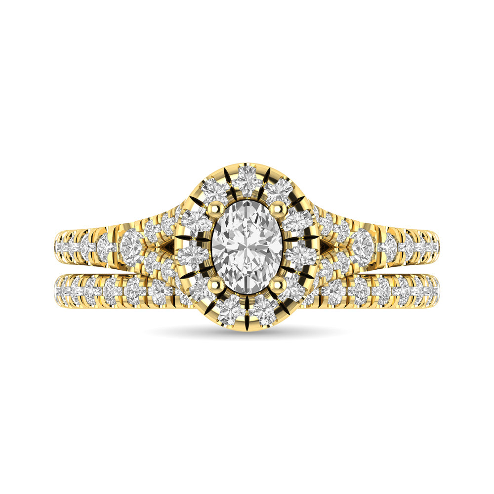 Diamond  Split Shank Single Halo Bridal Ring 1 Ct.tw Oval Cut in 14K Yellow Gold