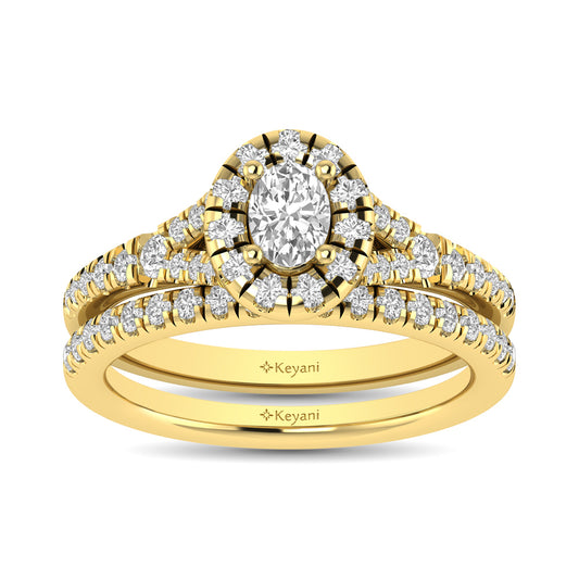 Diamond  Split Shank Single Halo Bridal Ring 1 Ct.tw Oval Cut in 14K Yellow Gold