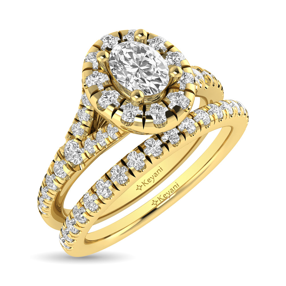 Diamond  Split Shank Single Halo Bridal Ring 1 Ct.tw Oval Cut in 14K Yellow Gold