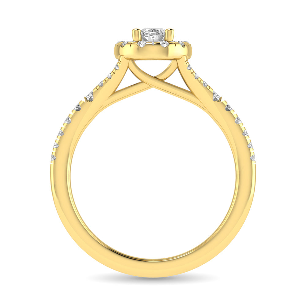 Diamond  Split Shank Single Halo Bridal Ring 1 Ct.tw Oval Cut in 14K Yellow Gold