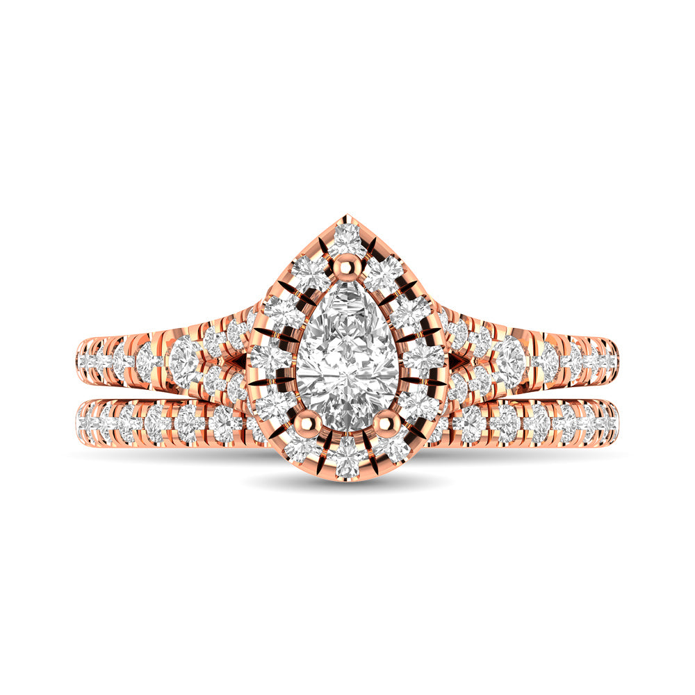 Diamond  Split Shank Single Halo Bridal Ring 1 Ct.tw Pear Cut in 14K Rose Gold