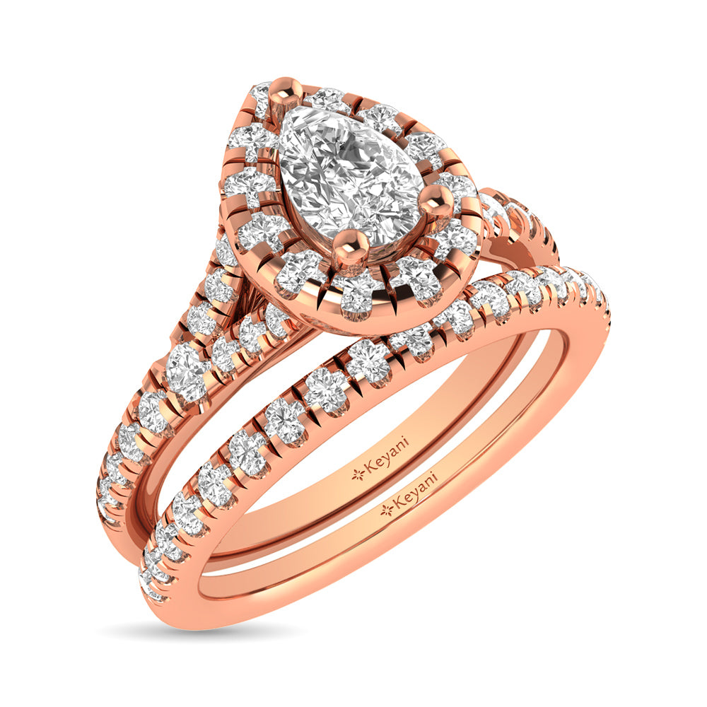 Diamond  Split Shank Single Halo Bridal Ring 1 Ct.tw Pear Cut in 14K Rose Gold