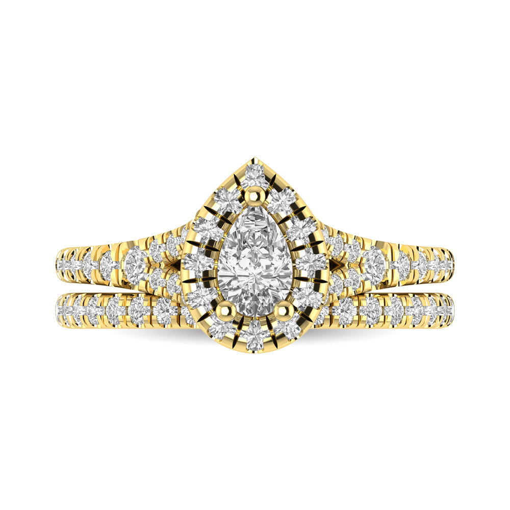 Diamond  Split Shank Single Halo Bridal Ring 1 Ct.tw Pear Cut in 14K Yellow Gold