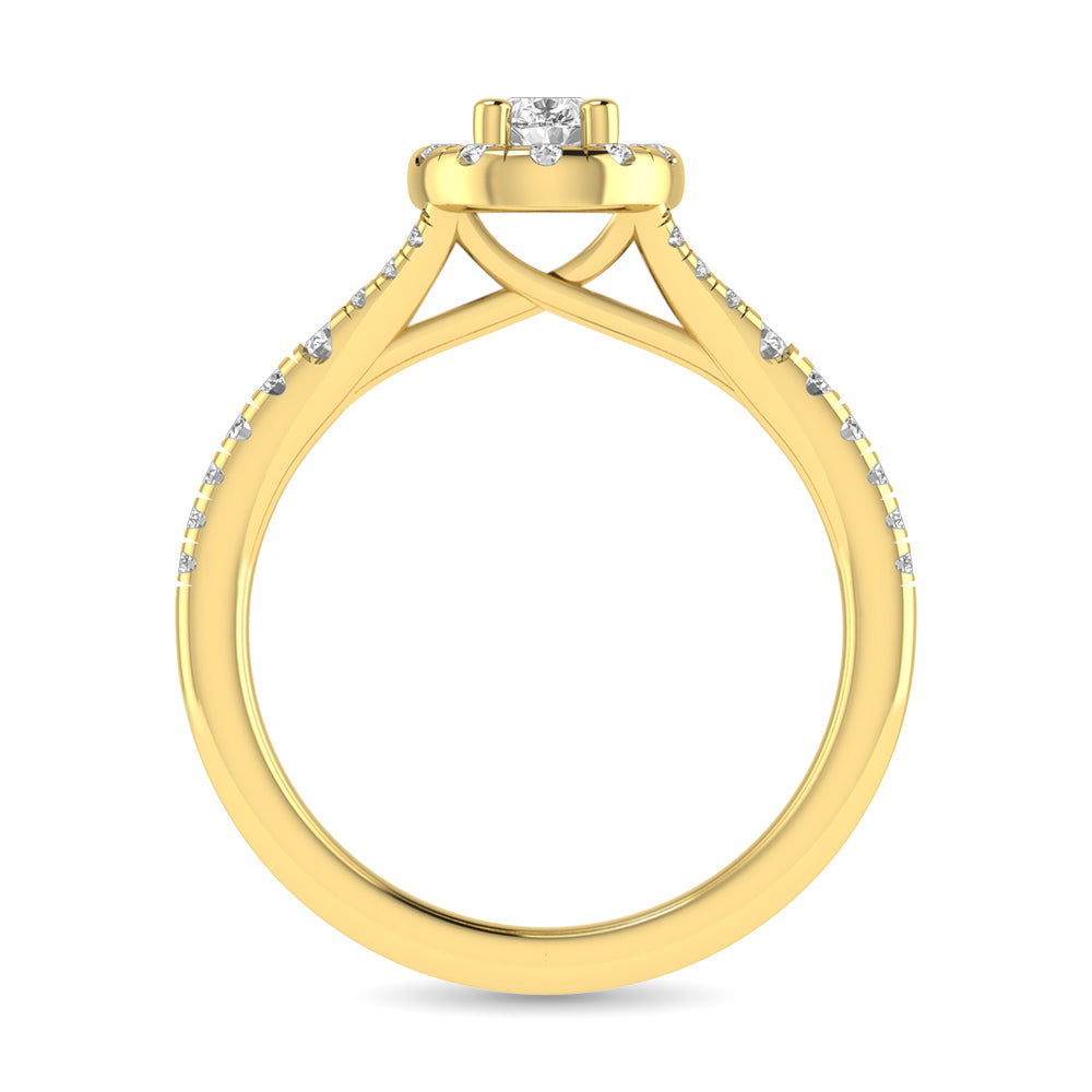 Diamond  Split Shank Single Halo Bridal Ring 1 Ct.tw Pear Cut in 14K Yellow Gold