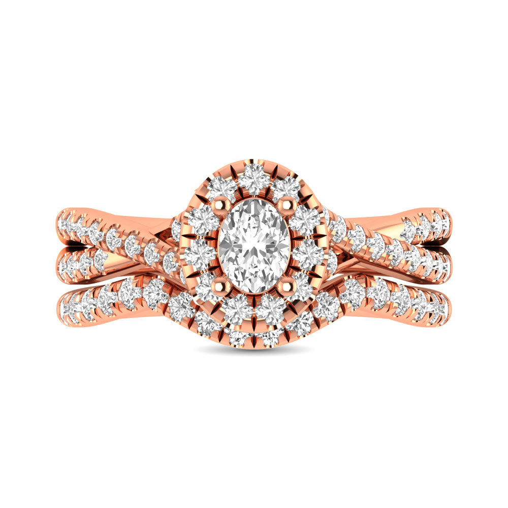 Diamond  Twist Shank Single Halo Bridal Ring 1 Ct.tw Oval Cut in 14K Rose Gold