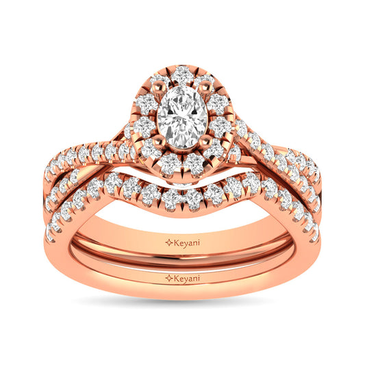 Diamond  Twist Shank Single Halo Bridal Ring 1 Ct.tw Oval Cut in 14K Rose Gold