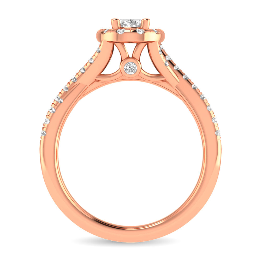 Diamond  Twist Shank Single Halo Bridal Ring 1 Ct.tw Oval Cut in 14K Rose Gold
