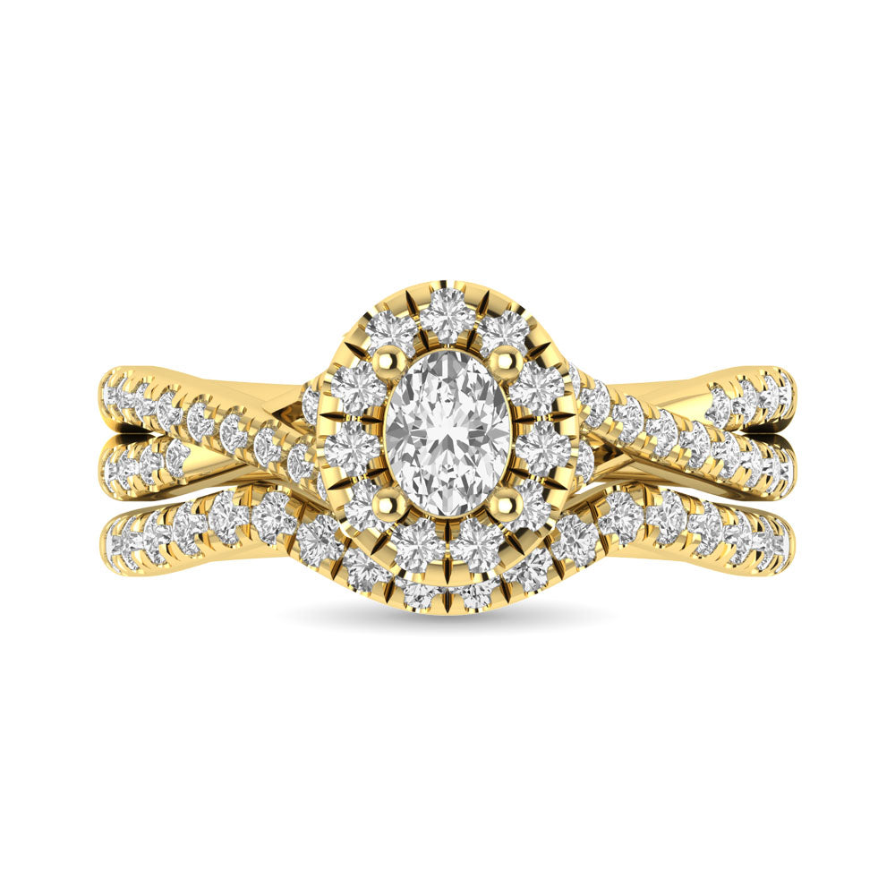 Diamond  Twist Shank Single Halo Bridal Ring 1 Ct.tw Oval Cut in 14K Yellow Gold