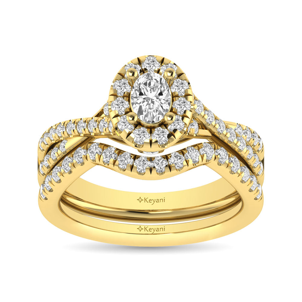 Diamond  Twist Shank Single Halo Bridal Ring 1 Ct.tw Oval Cut in 14K Yellow Gold