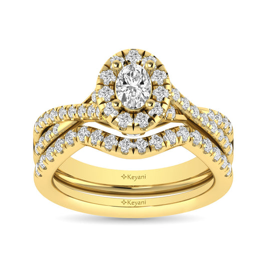 Diamond  Twist Shank Single Halo Bridal Ring 1 Ct.tw Oval Cut in 14K Yellow Gold