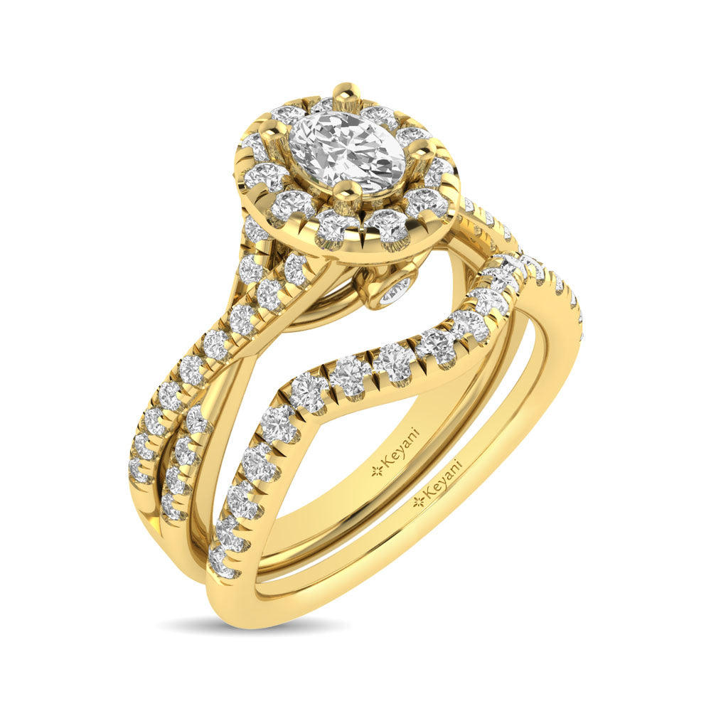 Diamond  Twist Shank Single Halo Bridal Ring 1 Ct.tw Oval Cut in 14K Yellow Gold