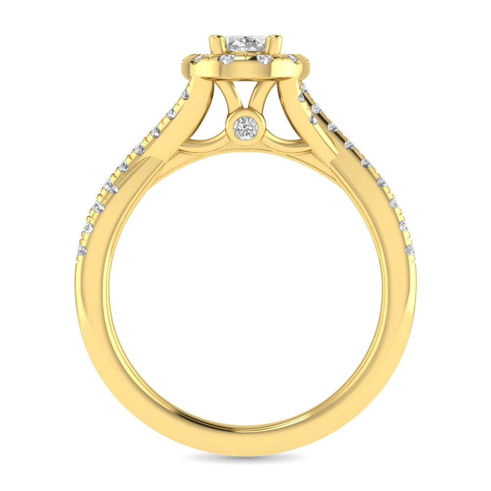 Diamond  Twist Shank Single Halo Bridal Ring 1 Ct.tw Oval Cut in 14K Yellow Gold