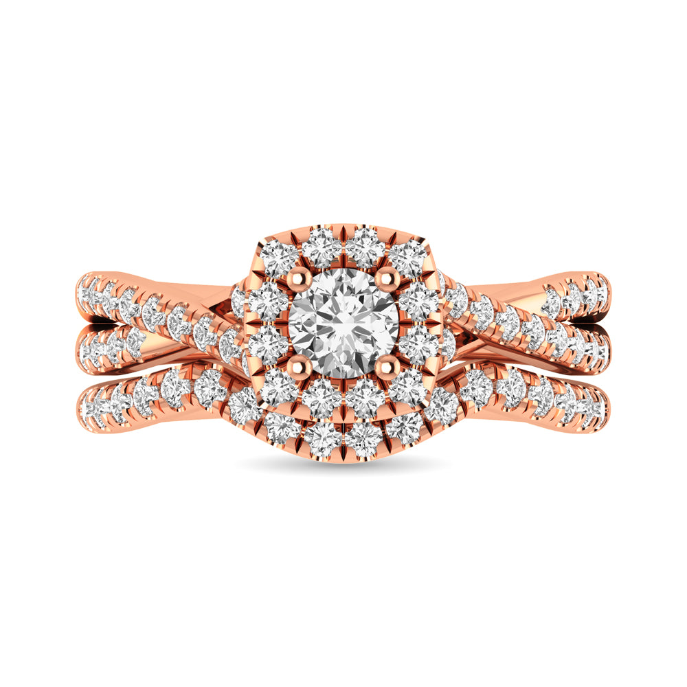 Diamond  Twist Shank Single Halo Bridal Ring 1 Ct.tw Round Cut in 14K Rose Gold