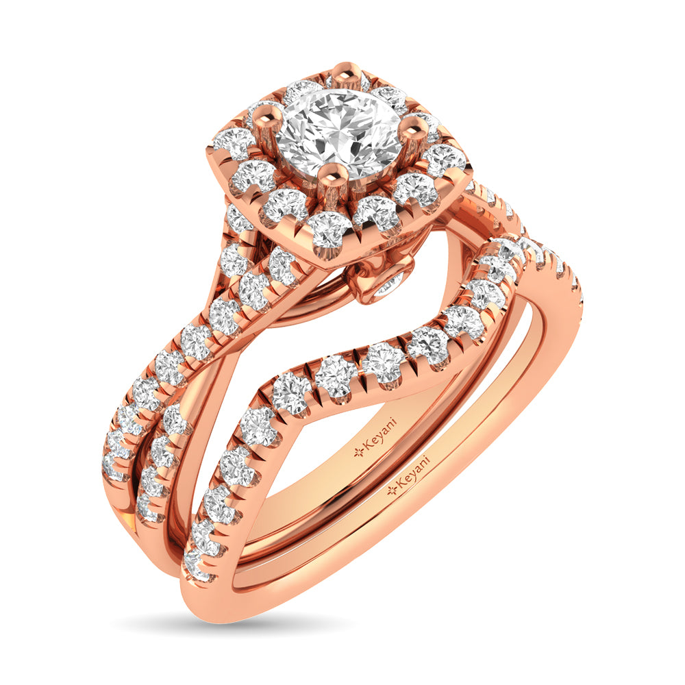 Diamond  Twist Shank Single Halo Bridal Ring 1 Ct.tw Round Cut in 14K Rose Gold