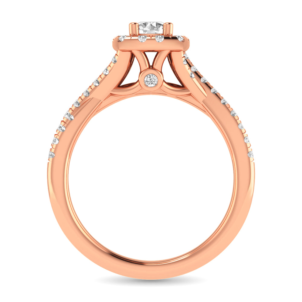 Diamond  Twist Shank Single Halo Bridal Ring 1 Ct.tw Round Cut in 14K Rose Gold