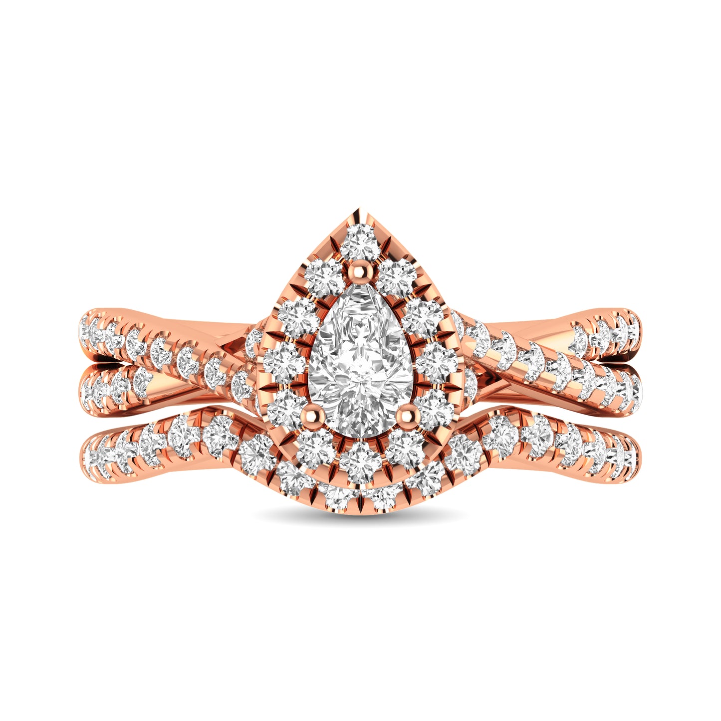 Diamond  Twist Shank Single Halo Bridal Ring 1 Ct.tw Pear Cut in 14K Rose Gold