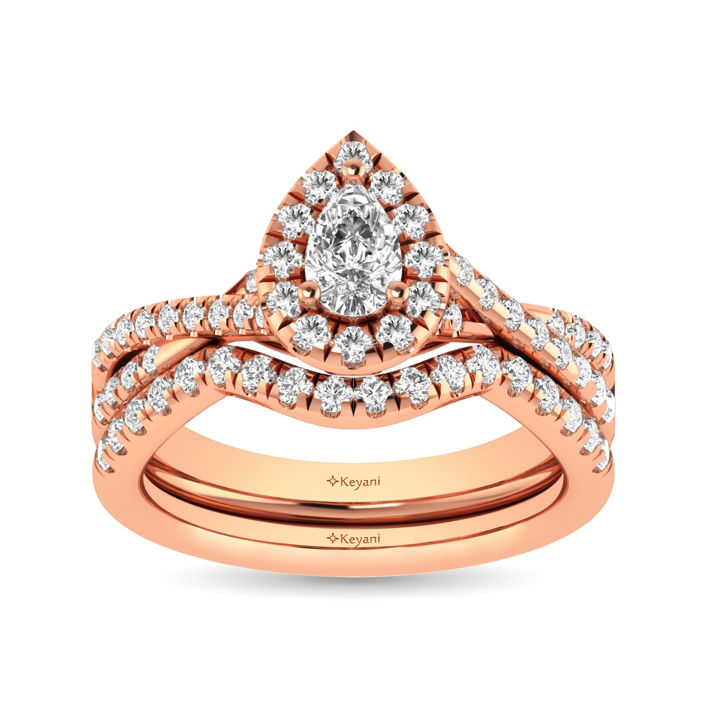 Diamond  Twist Shank Single Halo Bridal Ring 1 Ct.tw Pear Cut in 14K Rose Gold