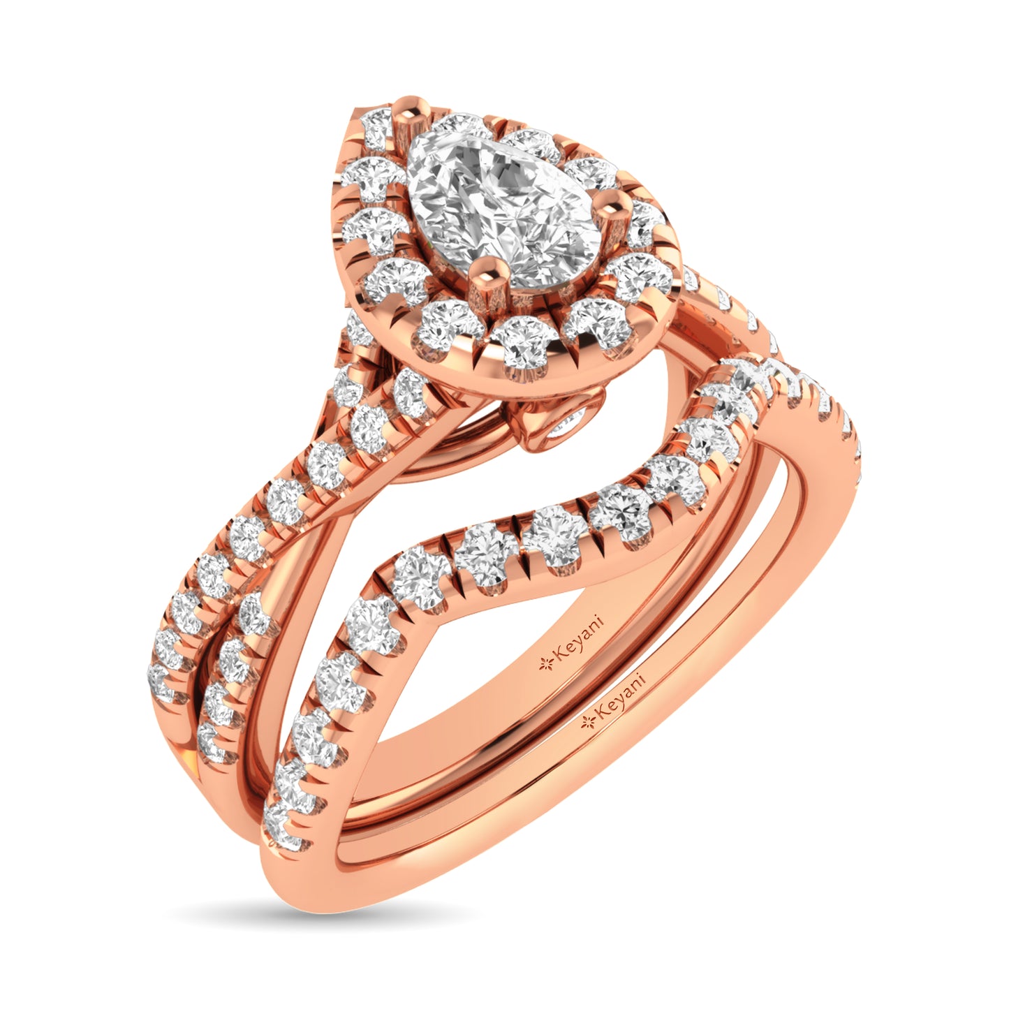 Diamond  Twist Shank Single Halo Bridal Ring 1 Ct.tw Pear Cut in 14K Rose Gold